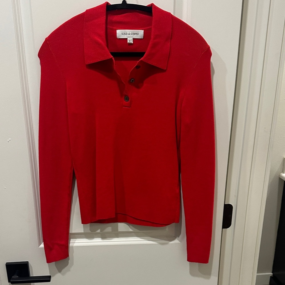 SOLID & STRIPED Red Long-Sleeve Polo Sweater